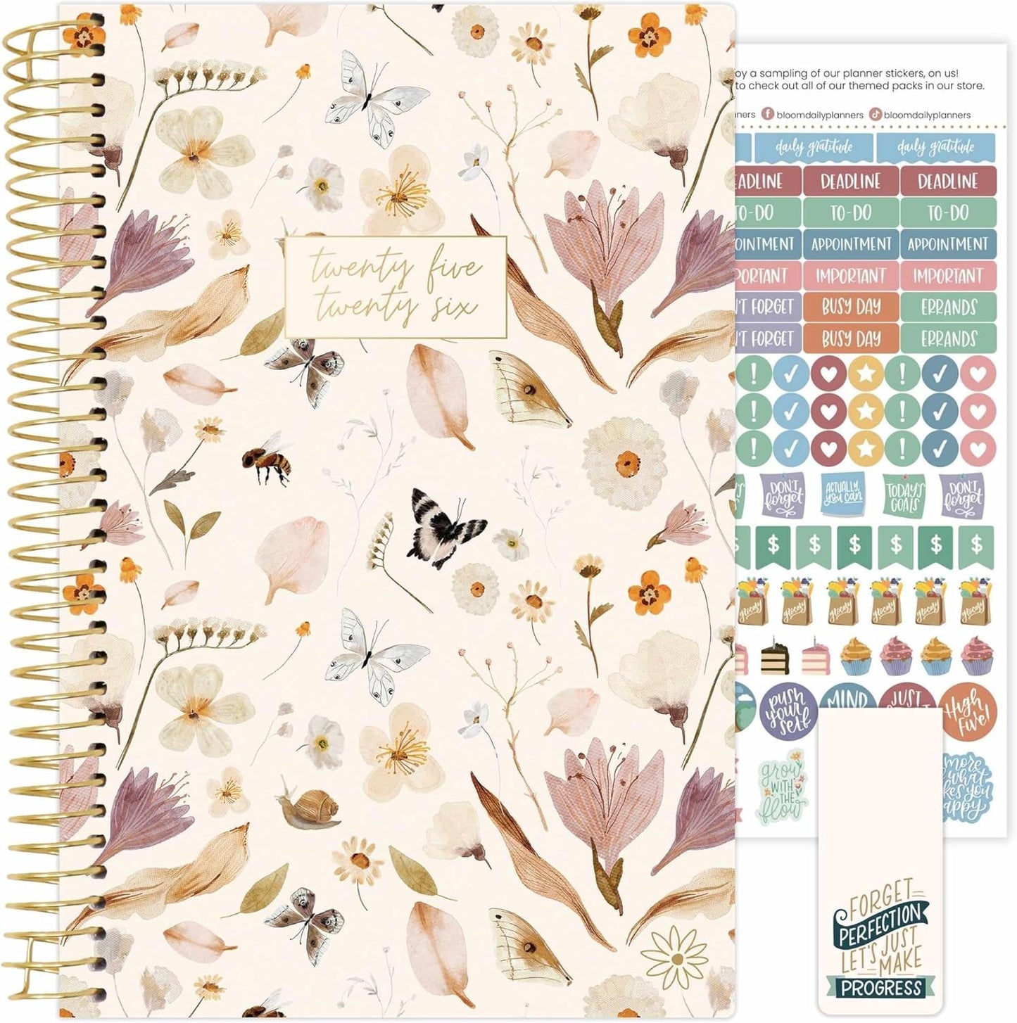 bloom daily planners 2025-2026 Academic Year Daily Planner (July 2025 - July 2026) - Weekly & Monthly Calendar Agenda Organizer Book with Stickers & Bookmark - 5.5" x 8.25" - Butterfly Garden