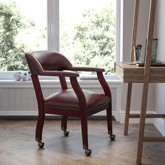EMMA + OLIVER Oxblood Vinyl Luxurious Conference Chair with Casters