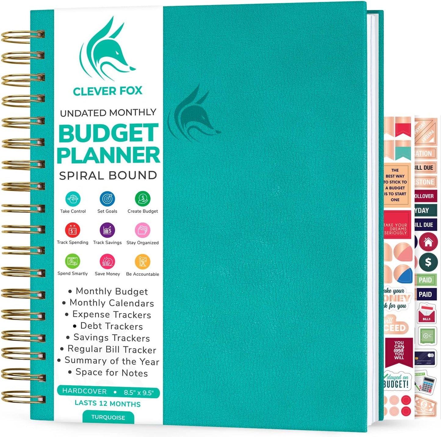 Clever Fox Budget Planner – Coiled Finance Book, Monthly Financial Journal, Budgeting Organizer & Expense Tracker Notebook, 8.5x9.5″ (Turquoise)