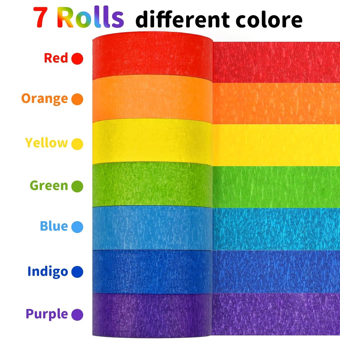 7 Rolls Colored Masking Tape, 1 Inch x 570 Feet (190 Yards) Paper Tape for Kids Rainbow Colorful Craft Tapes for Arts Painters Labeling DIY Decor Classroom Walls School Supplies