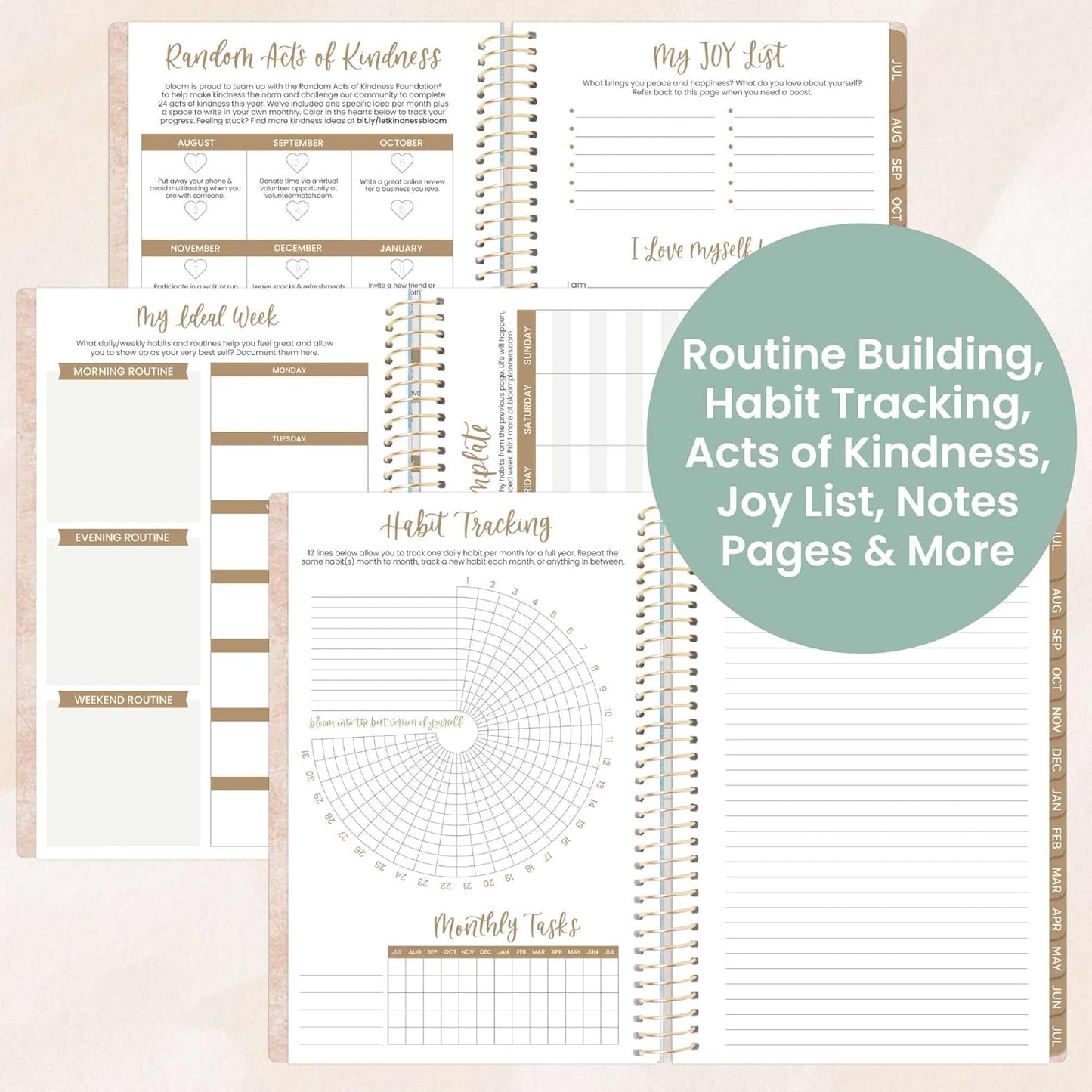 bloom daily planners 2025-2026 Academic Year Daily Planner (July 2025 - July 2026) - A5 Weekly & Monthly Calendar Agenda Organizer Book with Stickers - 5.5" x 8.25" - Ocean Oasis