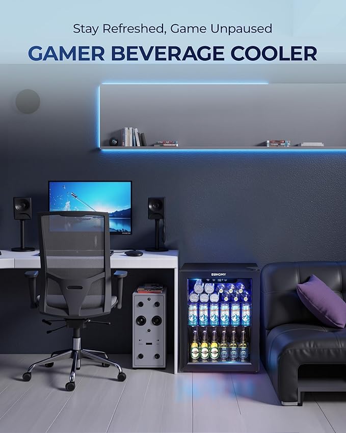EUHOMY Beverage Refrigerator Cooler - 68 Can Mini Fridge with Glass Door for Soda, Beer, Wine, Small Refrigerator with Digital Temperature Control and Adjustable Shelves for Home Office Bar, 1.7 Cu.ft