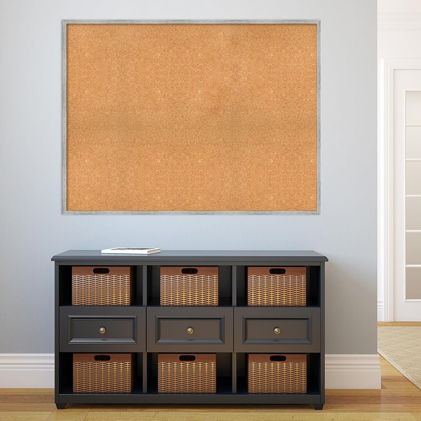 Amanti Art Natural Cork Board for Wall, 37x49 Vision Board with White Frame, Oversize Corkboard Office Decor for Home Organization, Cottage Corkboard Pinboard to Display Items for Home Organization