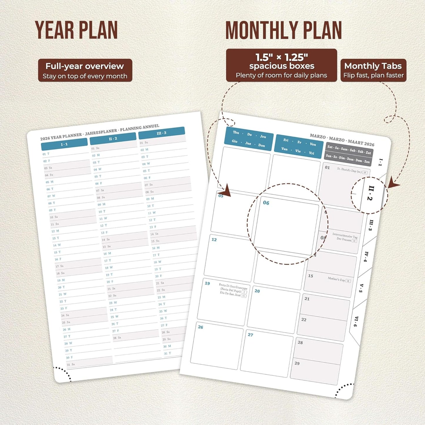 Daily Planner 2026 with One Page Per Day,(A5-8.5" x 5.9"),12 Months Calendar Hourly Appointment Book Monthly Tabs & Self-adhesive Pen Holder,Inner Pocket,Durable Vegan Leather,Burgundy