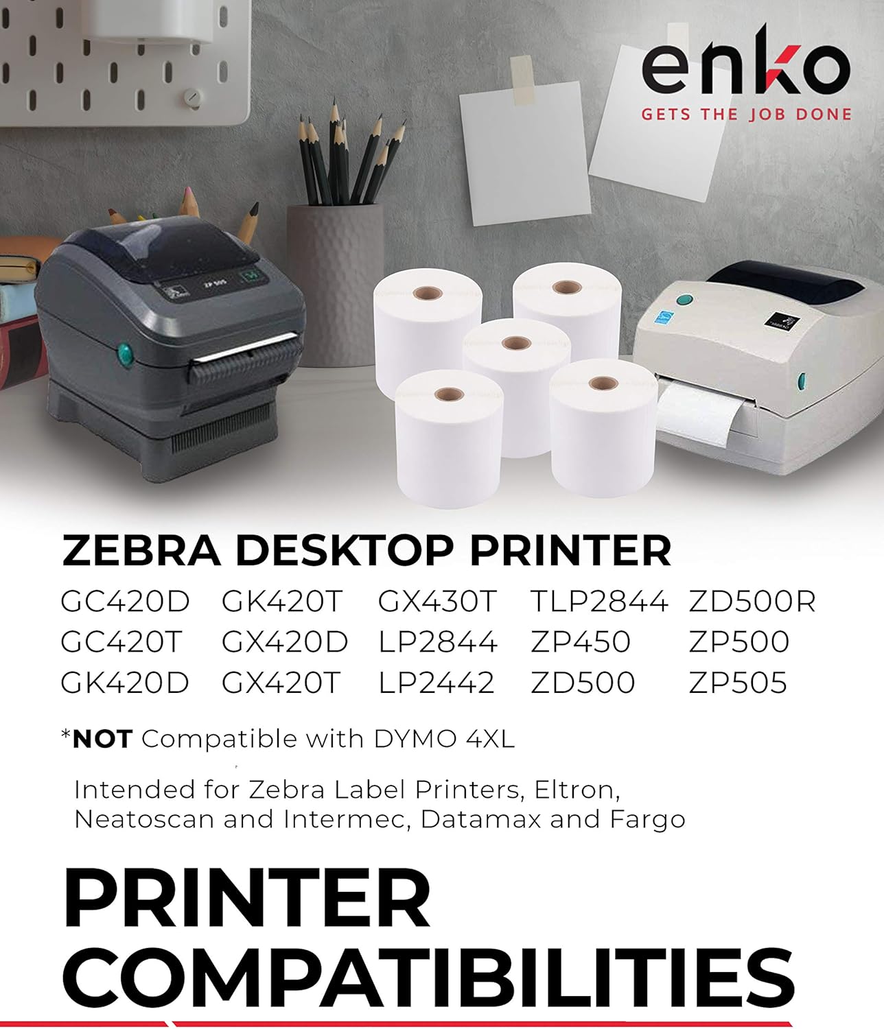 enKo (3 Rolls, 1350 Labels) 4 x 6 Direct Thermal Address & Shipping Labels - Compatible 4x6 Shipping Label for Zebra Printer 2844 ZP450 ZP-500 ZP-505, Rollo, Eltron, Neatoscan