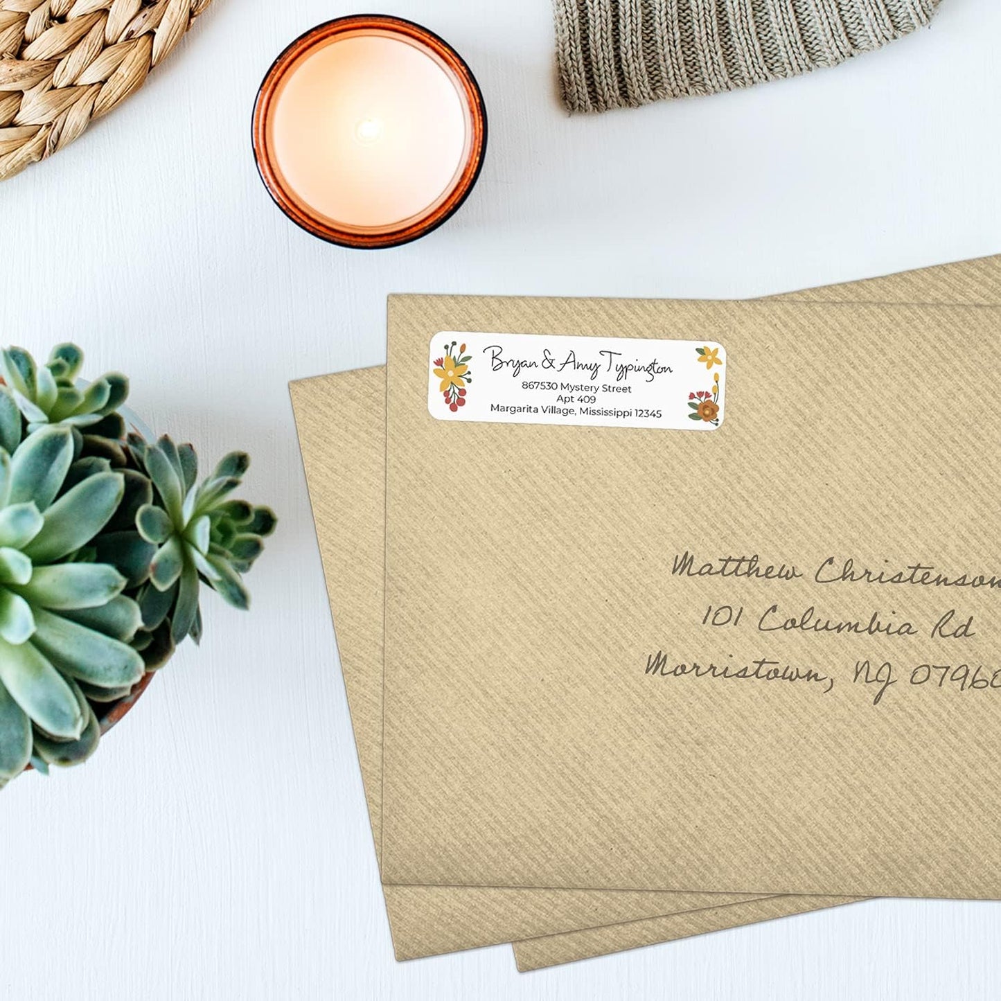 Retro Floral Rolled Address Labels/Roll of 500 Personalized Return Address Labels/Designer Return Address Stickers in Elegant Plastic Dispenser