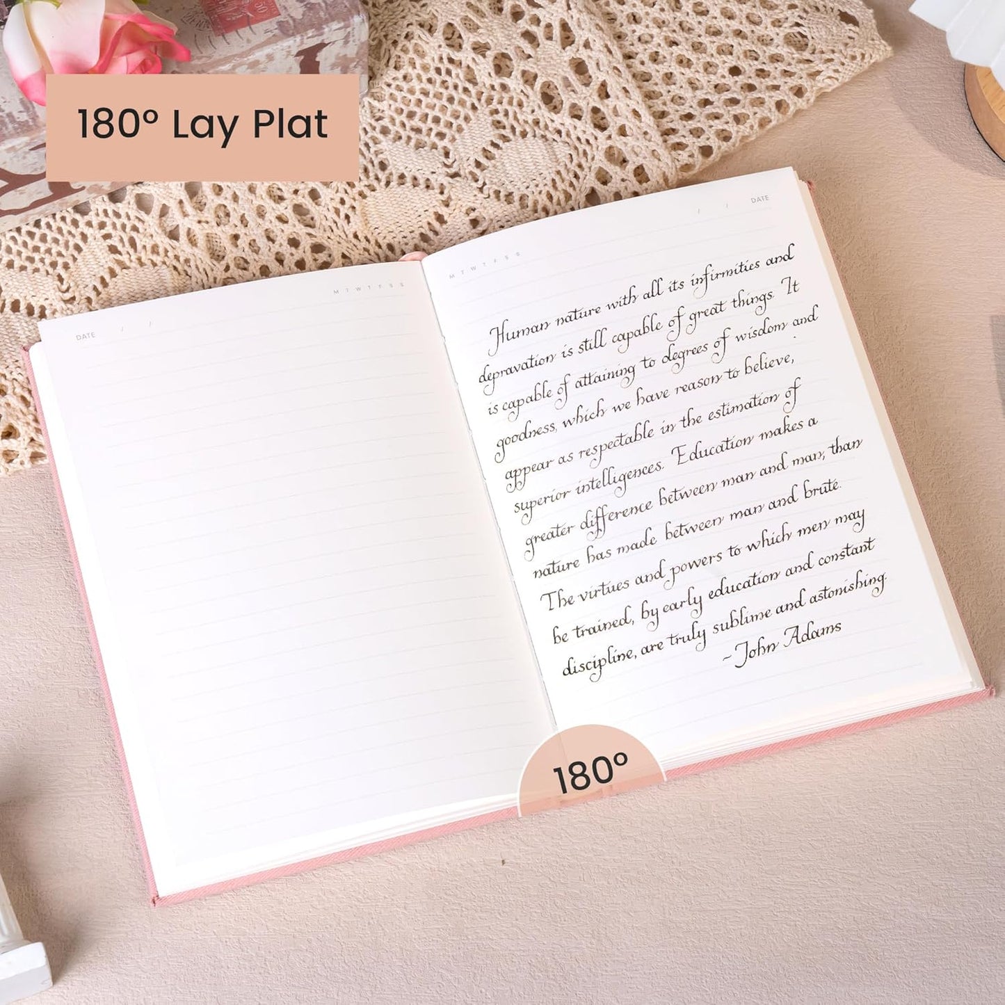 CAGIE Lined Journal Notebook for Women Girls, A5 Hardcover Linen Journals For Writing 256 Pages, Aesthetic Womens Diary, Gifts 8.3'' x 5.7'' Pink