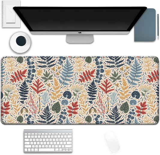 Bohemian Leaves Mouse Pad,Large Vintage Abstract Mousepad Desk Pad with Stitched Edges,Non-Slip Waterproof Rubber Base Mouse Mat for Office Computer Keyboard Laptop Home(27.5x11.8 in)