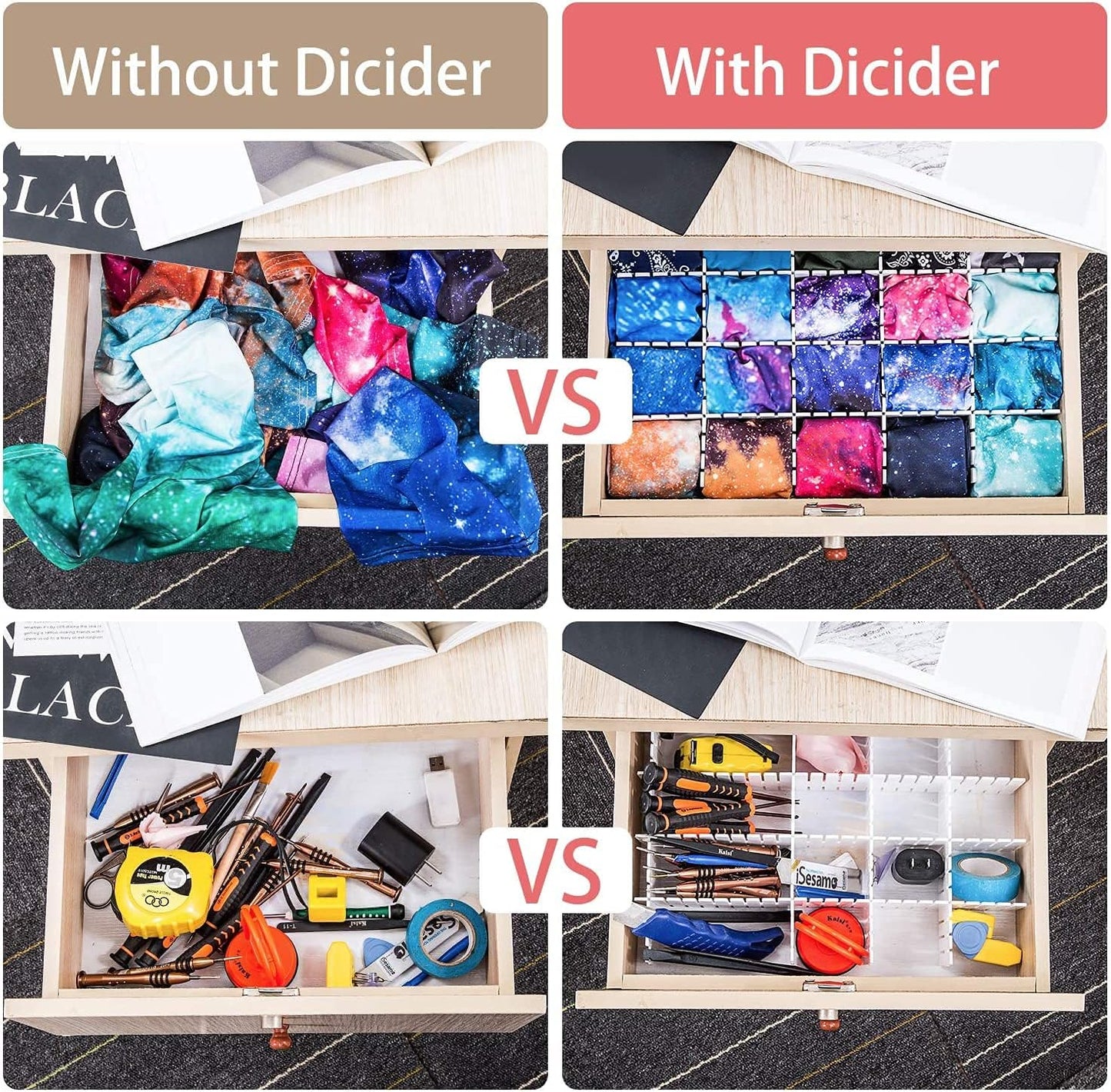 8Pcs Drawer Dividers, Adjustable Drawer Organizer for Socks, Underwear, Makeup, Can Help Tidy Kitchen, Bedroom, Dresser White