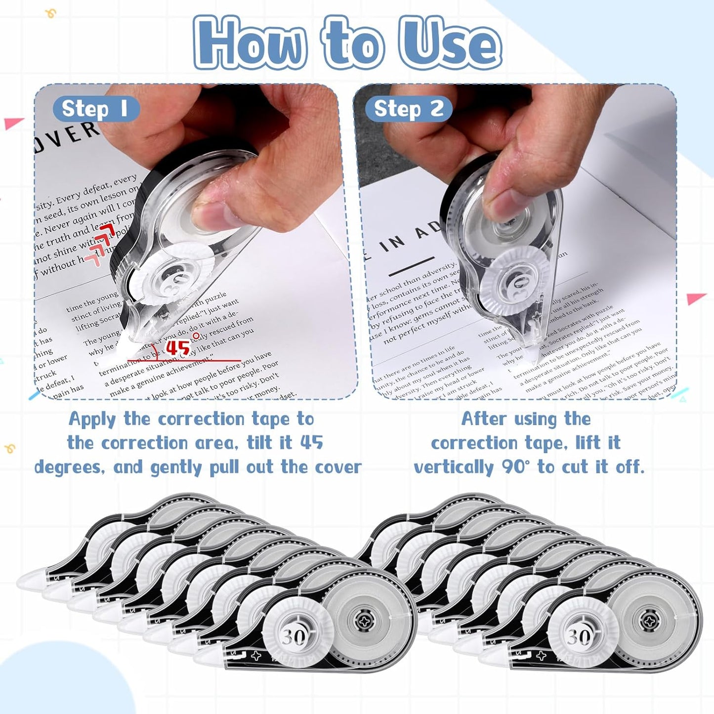 40 Pack 39 Feet White Out Correction Tape Easy To Use Applicator Whiteout Tape for Students Office Supplies