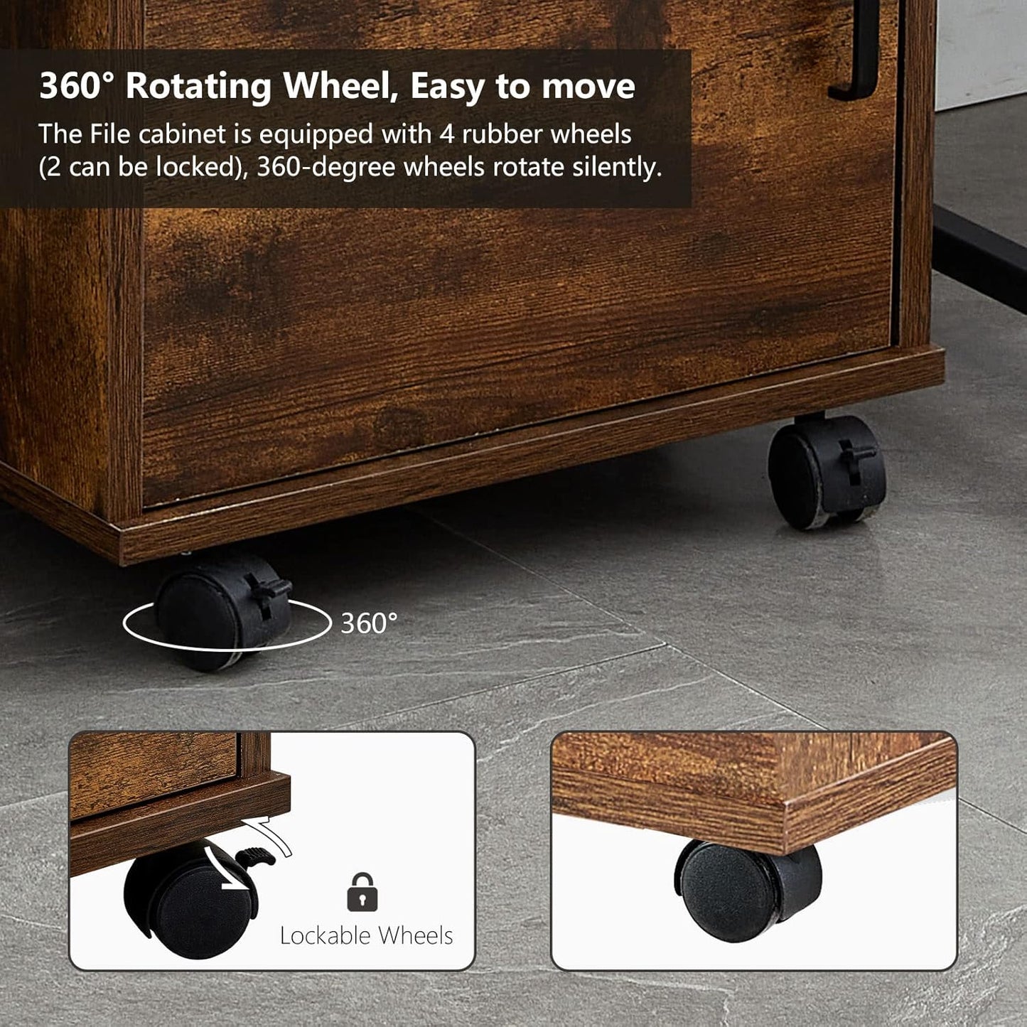 CLIPOP Rolling Storage Cabinet with Drawer, Home Office Cabinet with Lock, Under Desk Storage Cabinet for Office (Rustic Brown)