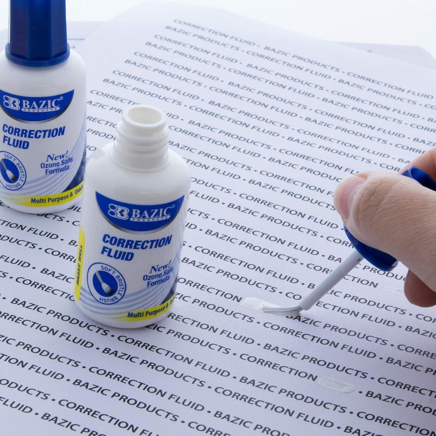 BAZIC Correction Fluid (0.7 oz / 20 ml), Soft Bristle Brush Applicator, Instant Corrections Pen White Out Wipe Out Liquid (2/Pack), 24-Packs