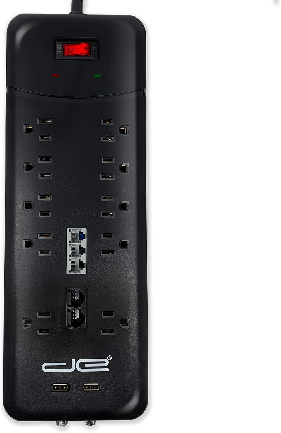 Digital Energy 10-Outlet Straight Plug 4050 Joules Heavy Duty Surge Protector Power Strip, 25 Foot Long Extension Cord, 15 AMP, 15 FT, Black