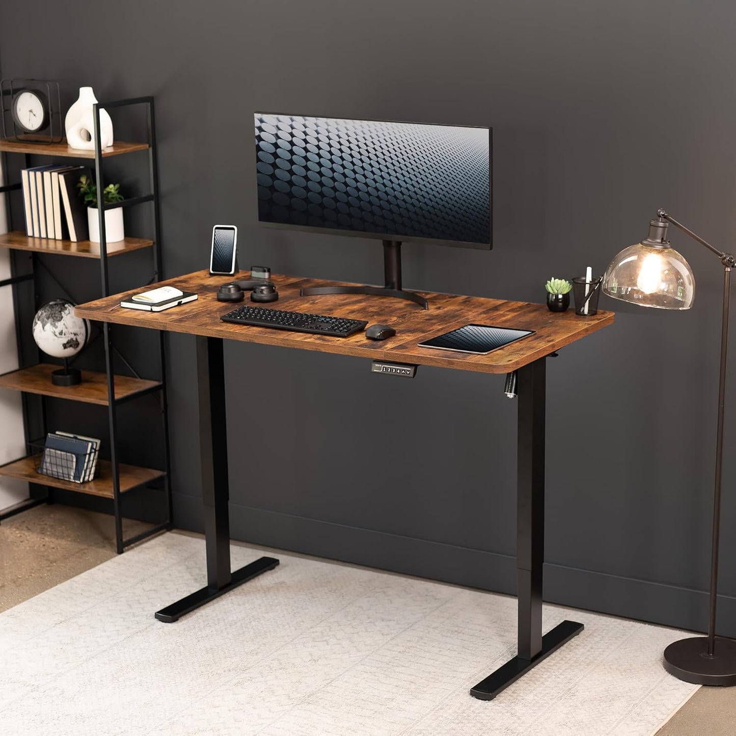 VIVO Electric 60 x 30 in Rustic Standing Desk, Memory Height Adjustment, 1B Series, Vintage Brown Top Black Frame, DESK-KIT-1B6N-30