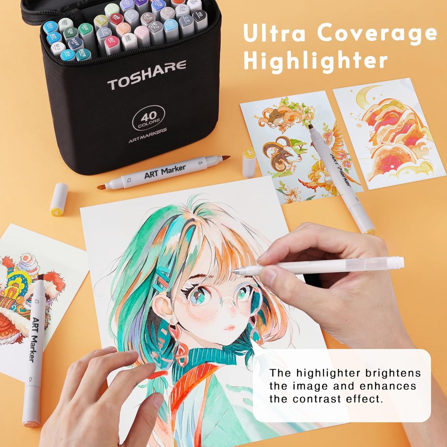 40 Colors Alcohol Markers - Double Tip Art Markers Alcohol Based Marker Brush&Chisel Nib Blender Art Pens Permanent Sketch Marker for Kids Adults Coloring and Artist Illustration