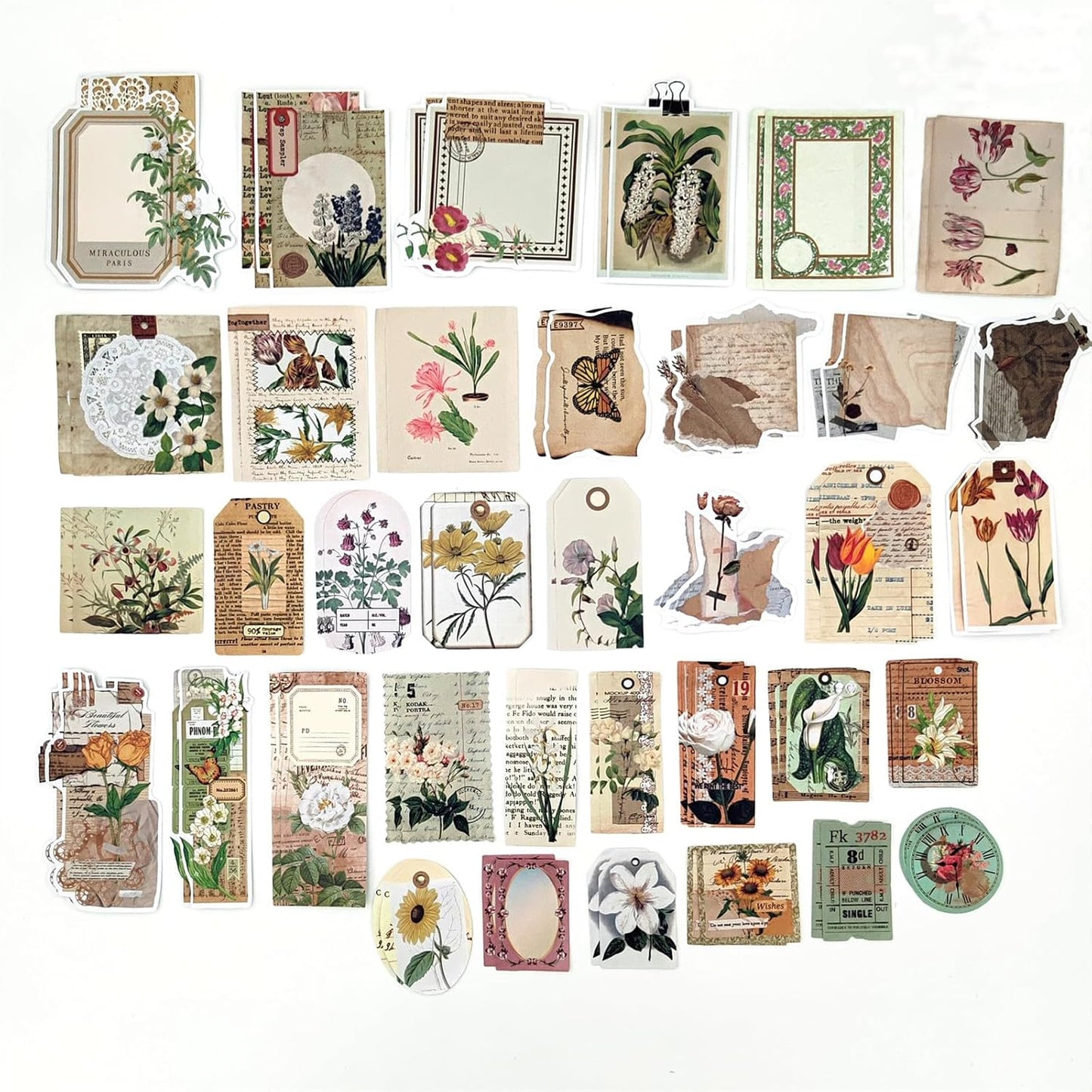 200PCS Vintage Scrapbooking Supplies Pack, Aesthetic Scrapbook Sticker Paper Art Journaling Kit for Bullet Junk Journals,Planner,Cottagecore Decor Gifts (Floral)