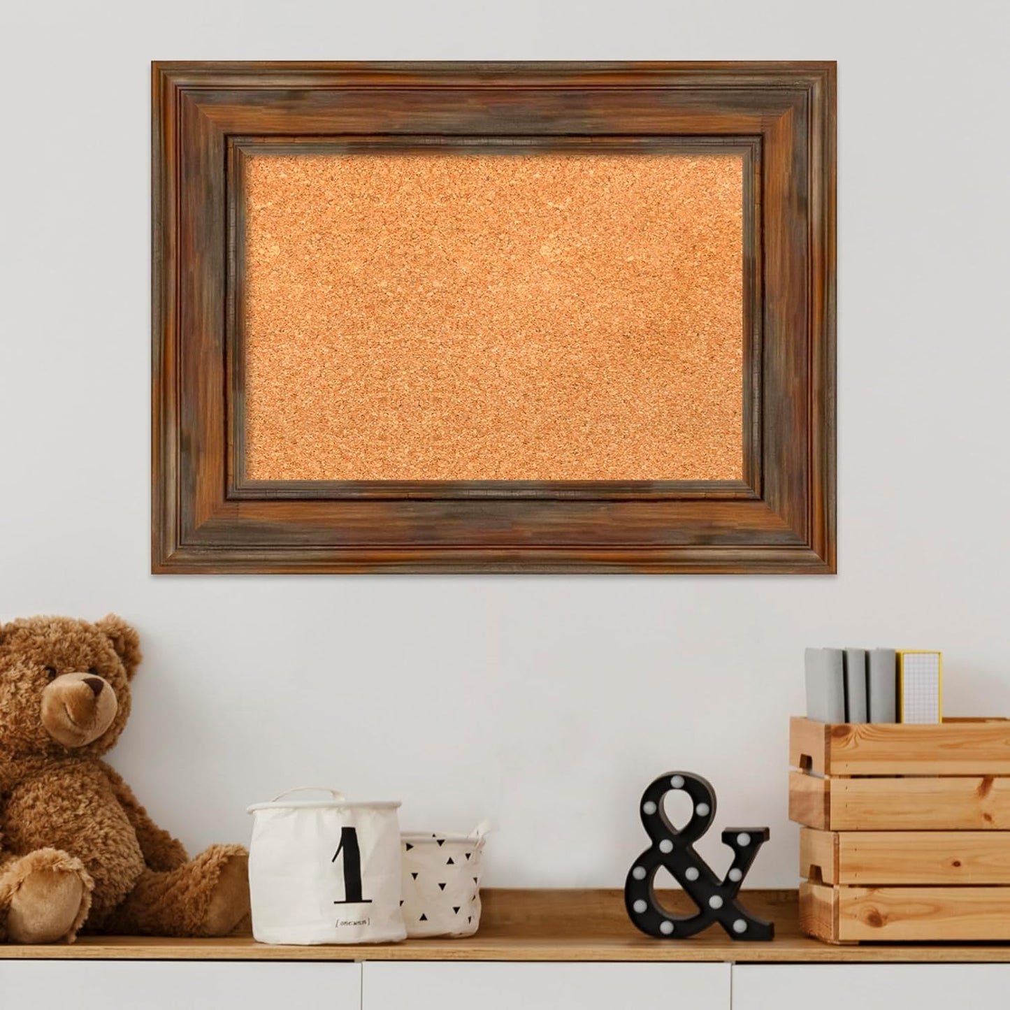 Amanti Art Natural Cork Board for Wall, 18x24 Vision Board with Brown Wood Frame, Small Corkboard Office Decor for Home Organization, Country Rustic Corkboard Pinboard to Display Items for Home
