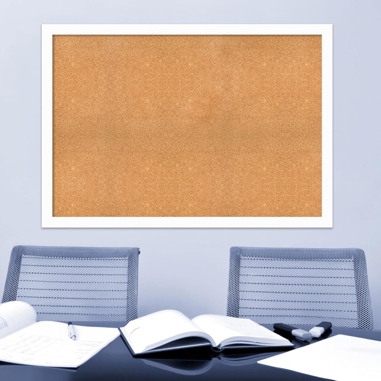 Amanti Art Natural Cork Board for Wall, 37x53 Vision Board with White Frame, Oversize Corkboard Office Decor for Home Organization, Casual Corkboard Pinboard to Display Items for Home Organization in