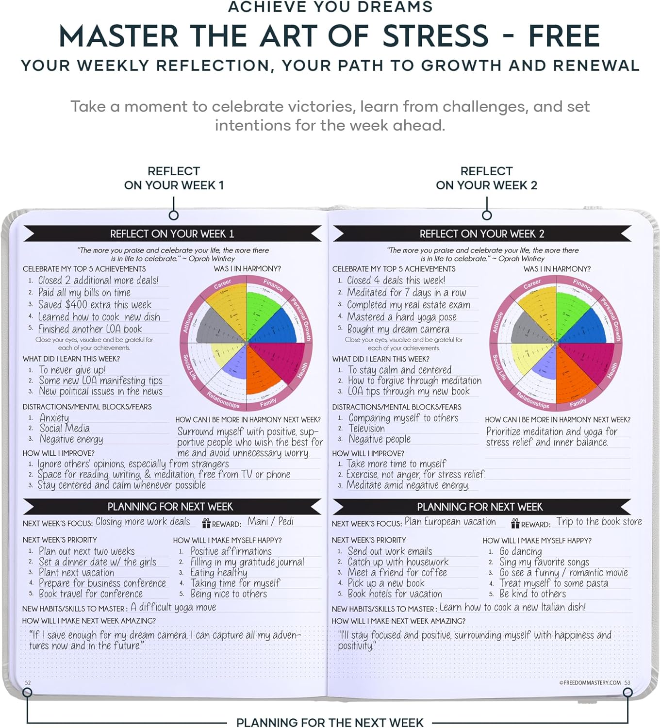 Gratitude Journal for Women & Men - 5 Minute Self Care Journal | 90-Day Undated Daily Planner for Positivity, Affirmations & Manifestation | Guided Mindfulness, Reflection | Vision Board + Stickers