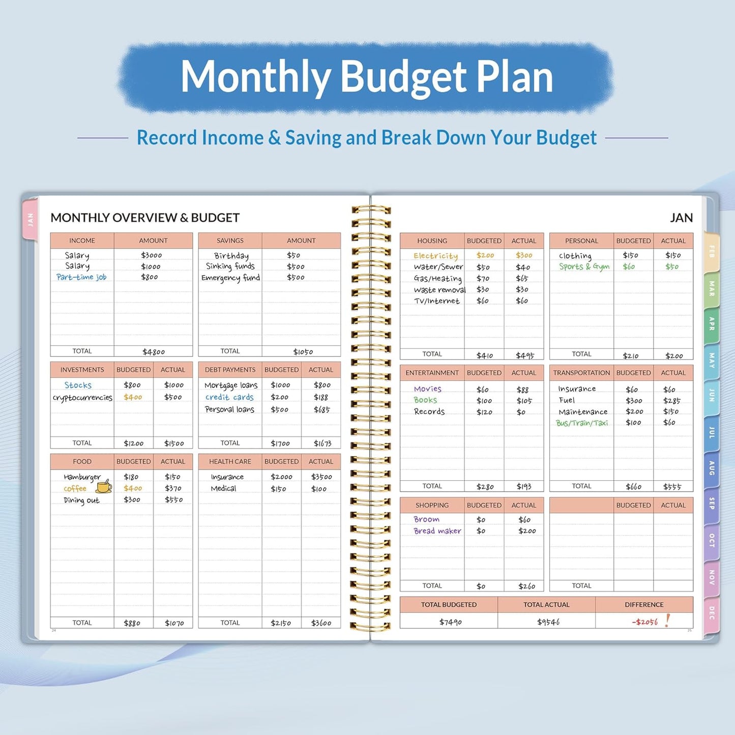 2026 Budget Planner - Monthly Budget Book from JAN 2026 - DEC 2026 with Expense Tracker Notebook, A4 Size (8.5" x 11") Bill Organizer & Finance Planner Account Book to Manage Your Finances, Blue