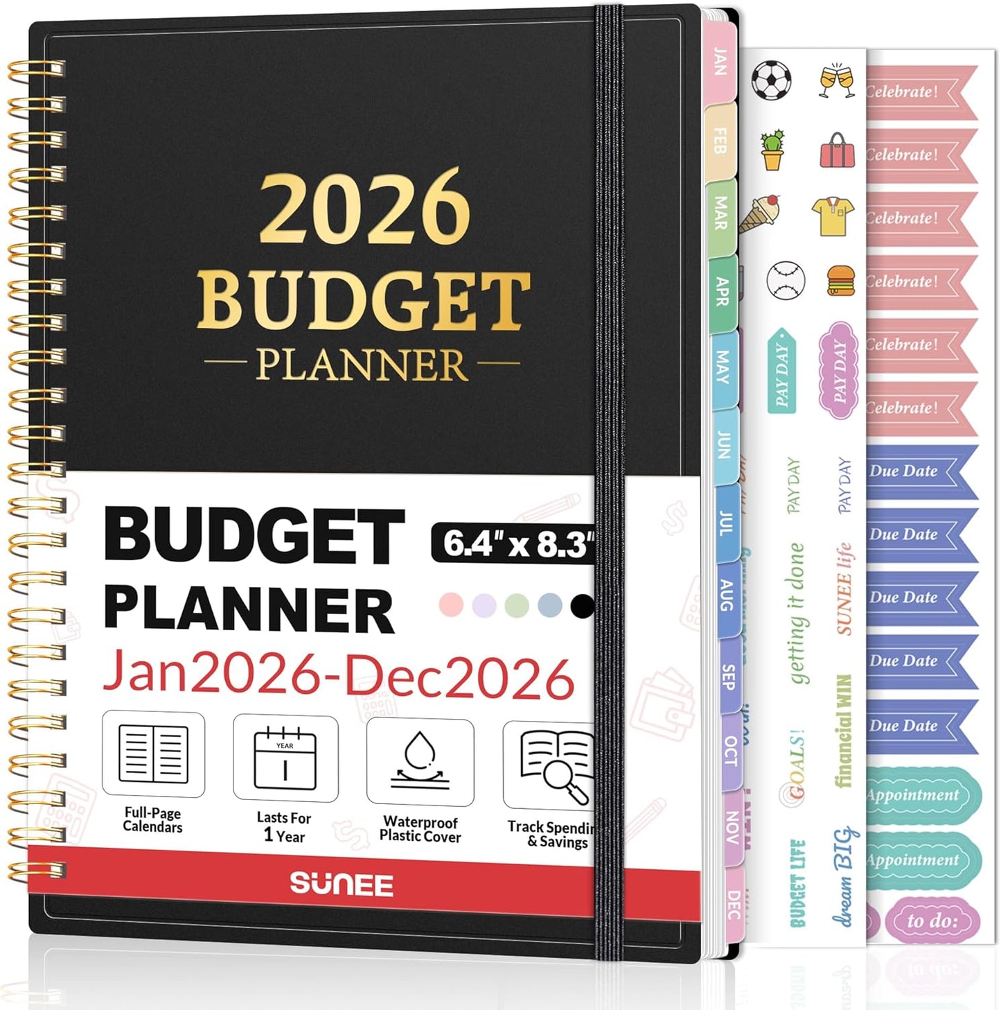 2026 Budget Planner - Monthly Budget Book from JAN 2026 - DEC 2026 with Expense Tracker Notebook, A5 Size (6.4" x 8.3") Bill Organizer & Finance Planner Account Book to Manage Your Finances, Black