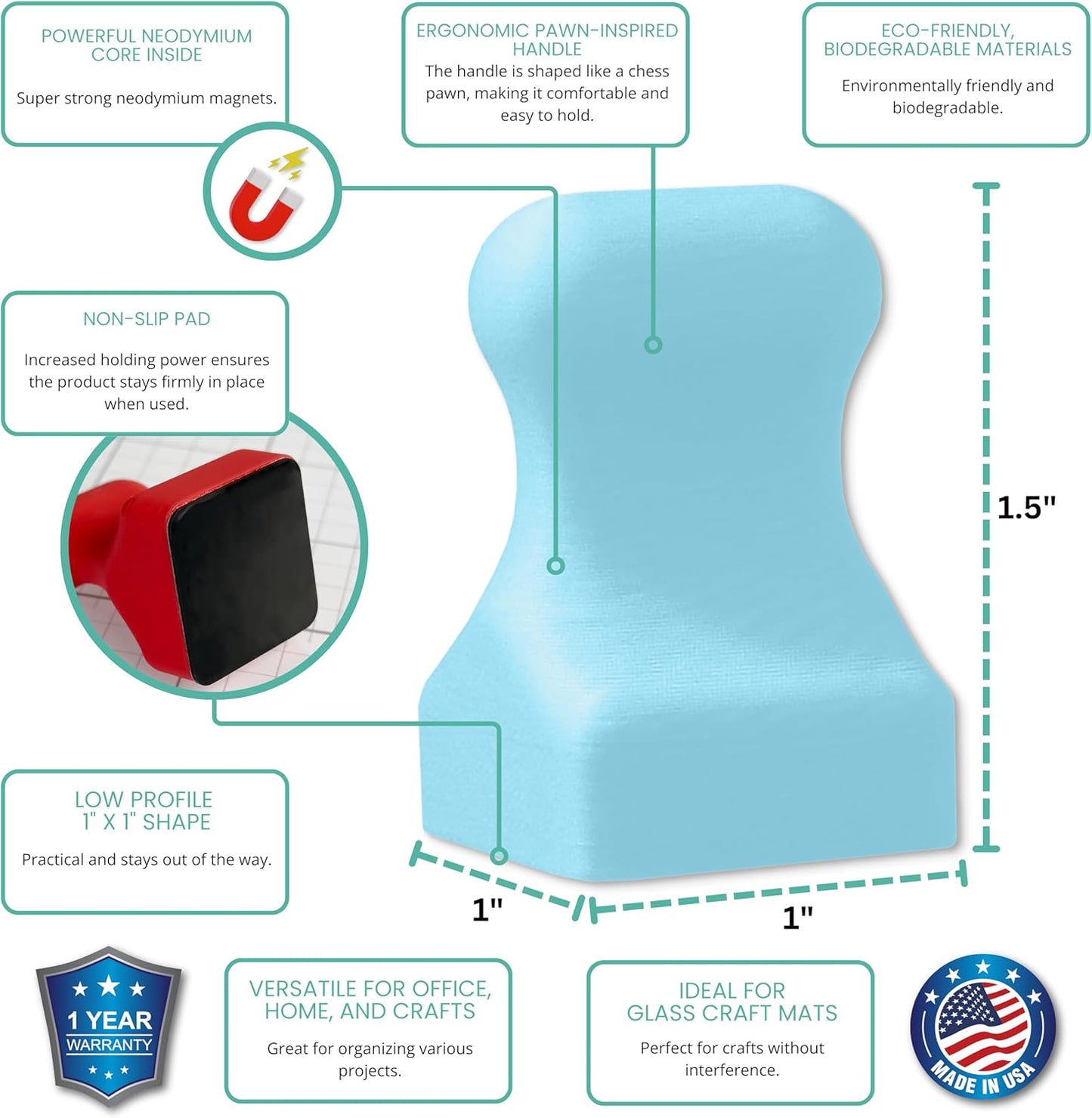 Glassboard Studio MiniPawn Magnet - Strong Neodymium Rare Earth Magnets for Fridge, Whiteboard, Locker & Magnetic Glassboards - Crafting & Office Use - Strong Fridge Magnets (Multicolor, Pawn, 12)