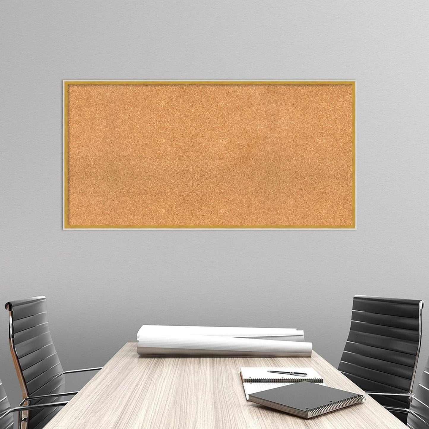 Amanti Art Natural Cork Board for Wall, 25x49 Vision Board with White Frame, Oversize Corkboard Office Decor for Home Organization, Modern Corkboard Pinboard to Display Items for Home Organization in