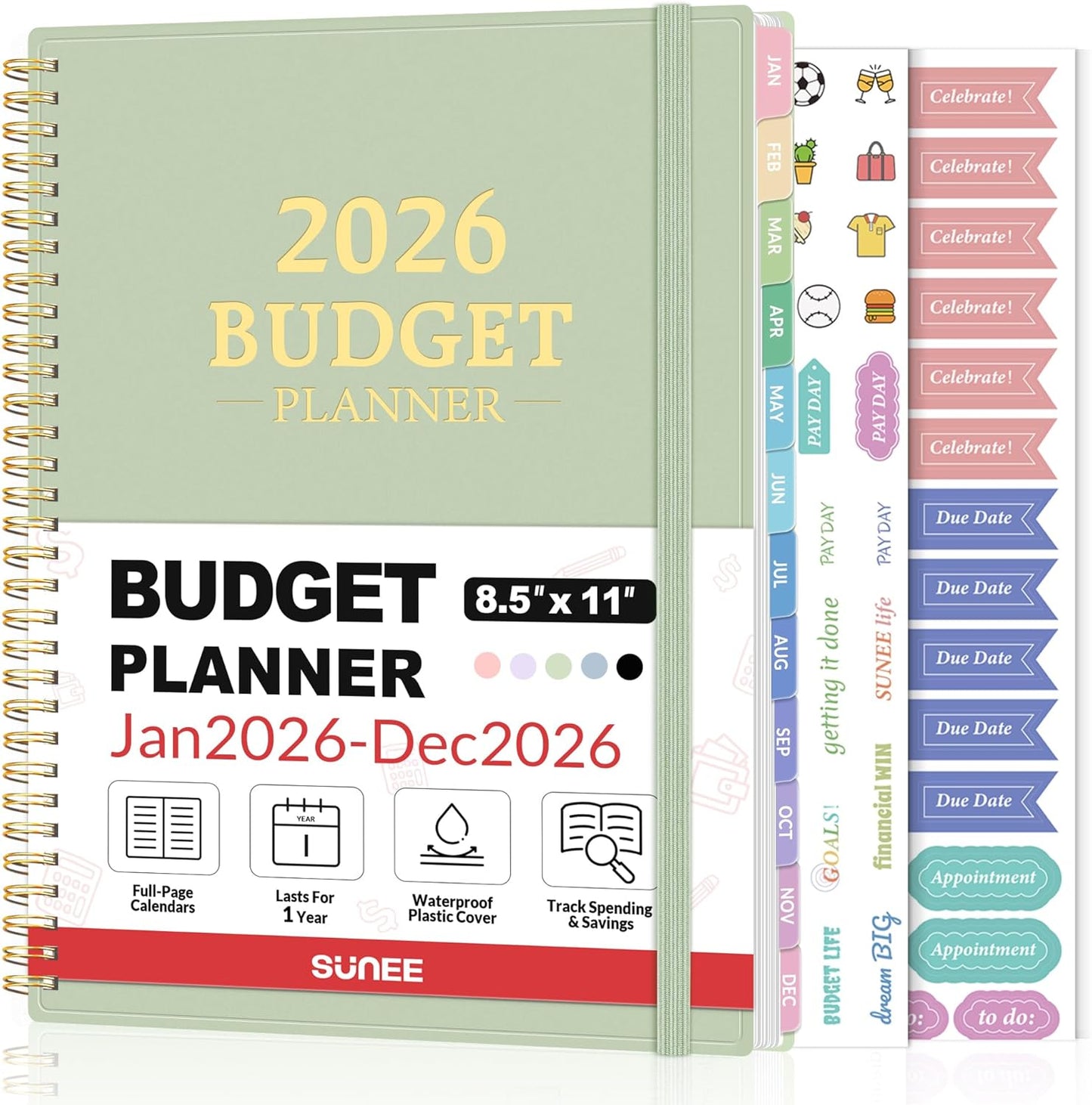 2026 Budget Planner - Monthly Budget Book from JAN 2026 - DEC 2026 with Expense Tracker Notebook, A4 Size (8.5" x 11") Bill Organizer & Finance Planner Account Book to Manage Your Finances, Green