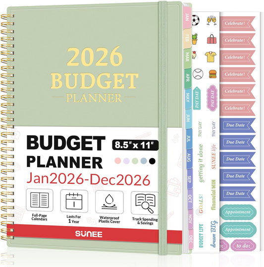 2026 Budget Planner - Monthly Budget Book from JAN 2026 - DEC 2026 with Expense Tracker Notebook, A4 Size (8.5" x 11") Bill Organizer & Finance Planner Account Book to Manage Your Finances, Green