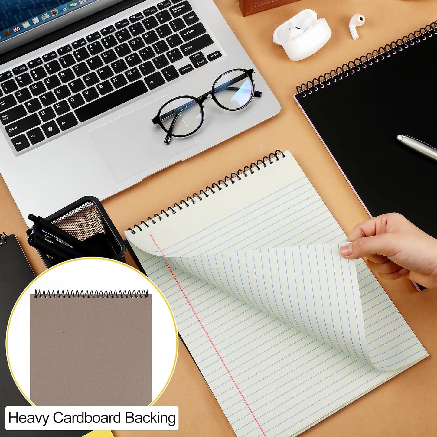 6 Pcs Legal Pad Top Spiral Bound Notebook 70 Sheets Wirebound Notepad Double Sided Ruled Memo Steno Pad with Stiff Back Cover for Business(8.5 x 11 Inches,No Holes,Neutral Color)