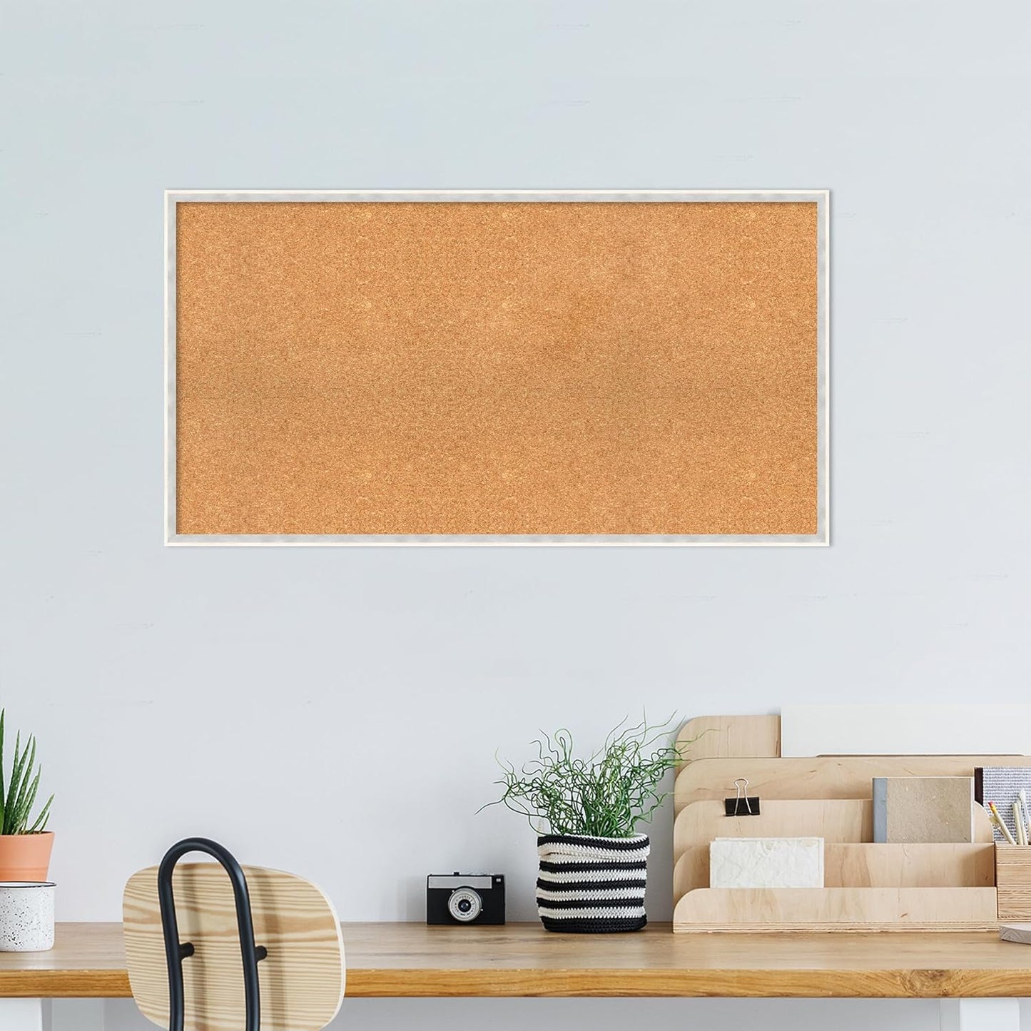 Amanti Art Natural Cork Board for Wall, 23x43 Vision Board with White Frame, Oversize Corkboard Office Decor for Home Organization, Modern Corkboard Pinboard to Display Items for Home Organization in