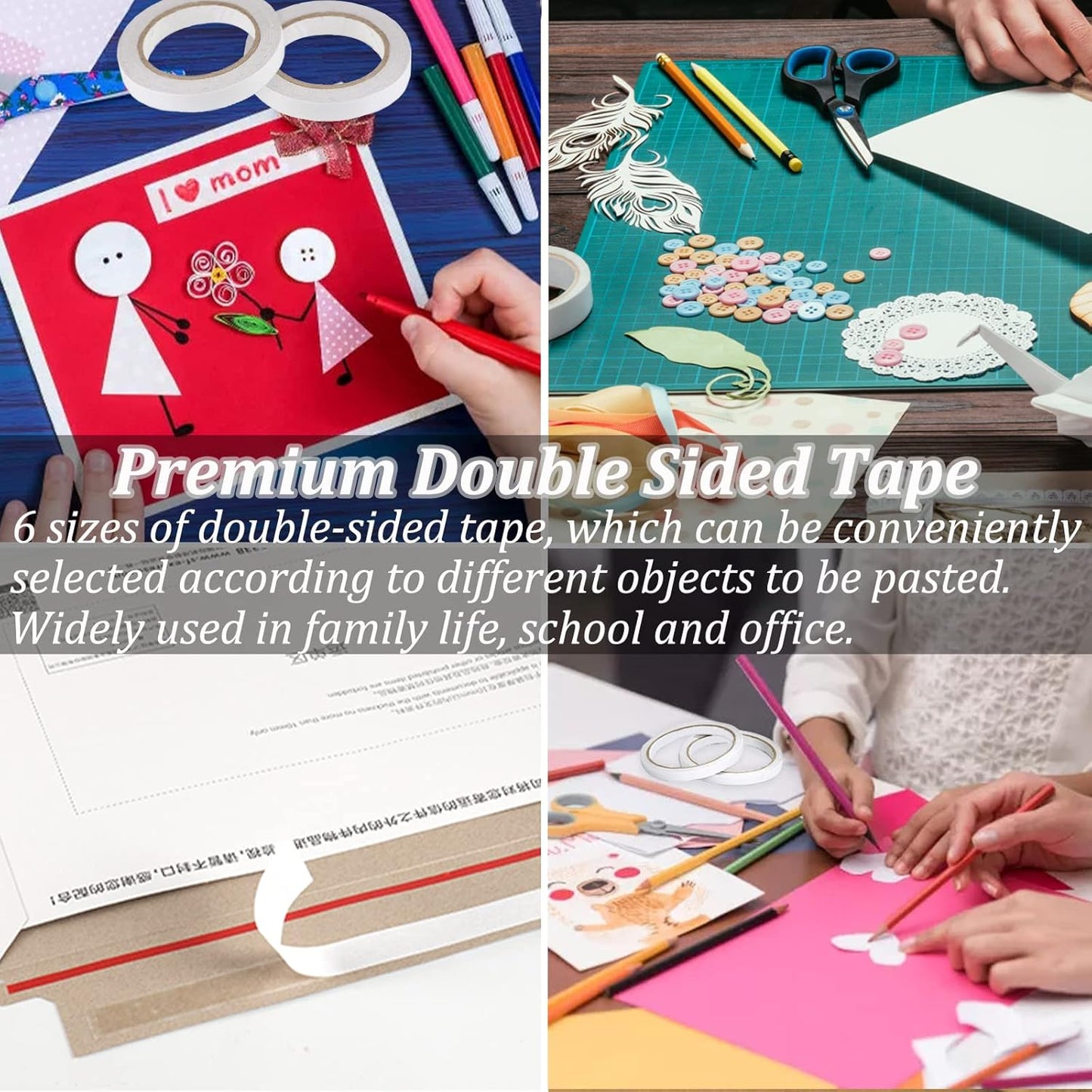 Double-Sided Fabric Tape, Hem Tape No Sew Double Sided Tape for Crafts Arts, 6 Rolls Strong Adhesive Cloth Sewing Tape for Hemming, Clothing Repairs, Pants, DIY Projects, Paper Backing (0.6/0.8/1inch)