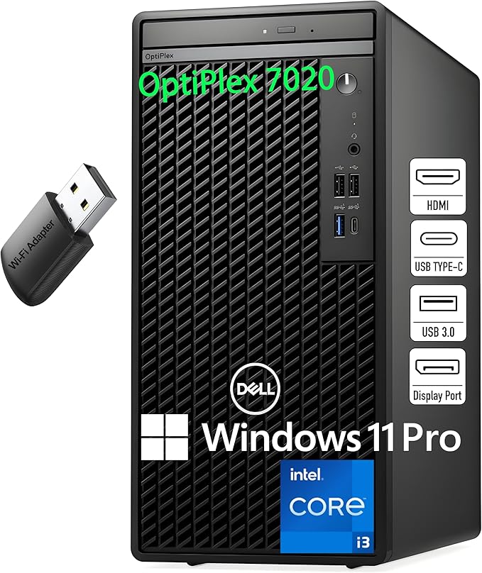 Dell OptiPlex Desktop Computer, 7020 Tower Dekstop PC, 12th Gen Intel 4-Core Processor (Beats Core i7-9700), 16GB DDR5 RAM, 1TB PCIe SSD, DVDRW, WiFi Adapter, RJ-45, Keyboard & Mouse, Windows 11 Pro