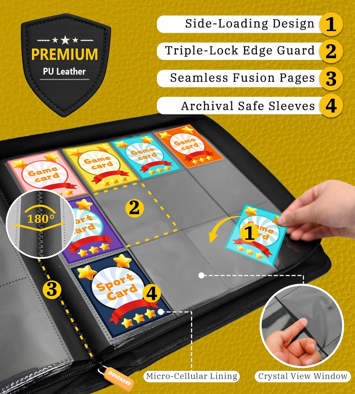 12 Pocket Card Binder, 864 Pockets Side Loading Trading Card Collection Binder, Zipper Ringless Card Holder Album for TCG, Sports, Game Business Cards, Black