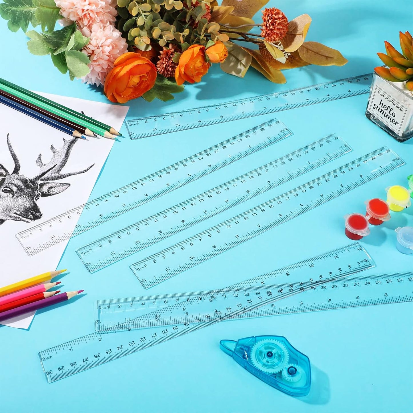 Zonon 500 Pieces 12 Inch Ruler Bulk Clear Plastic Flexible Straight Metric Rulers with Centimeters and Inches Drafting Measuring Tool for Classroom School Students Education