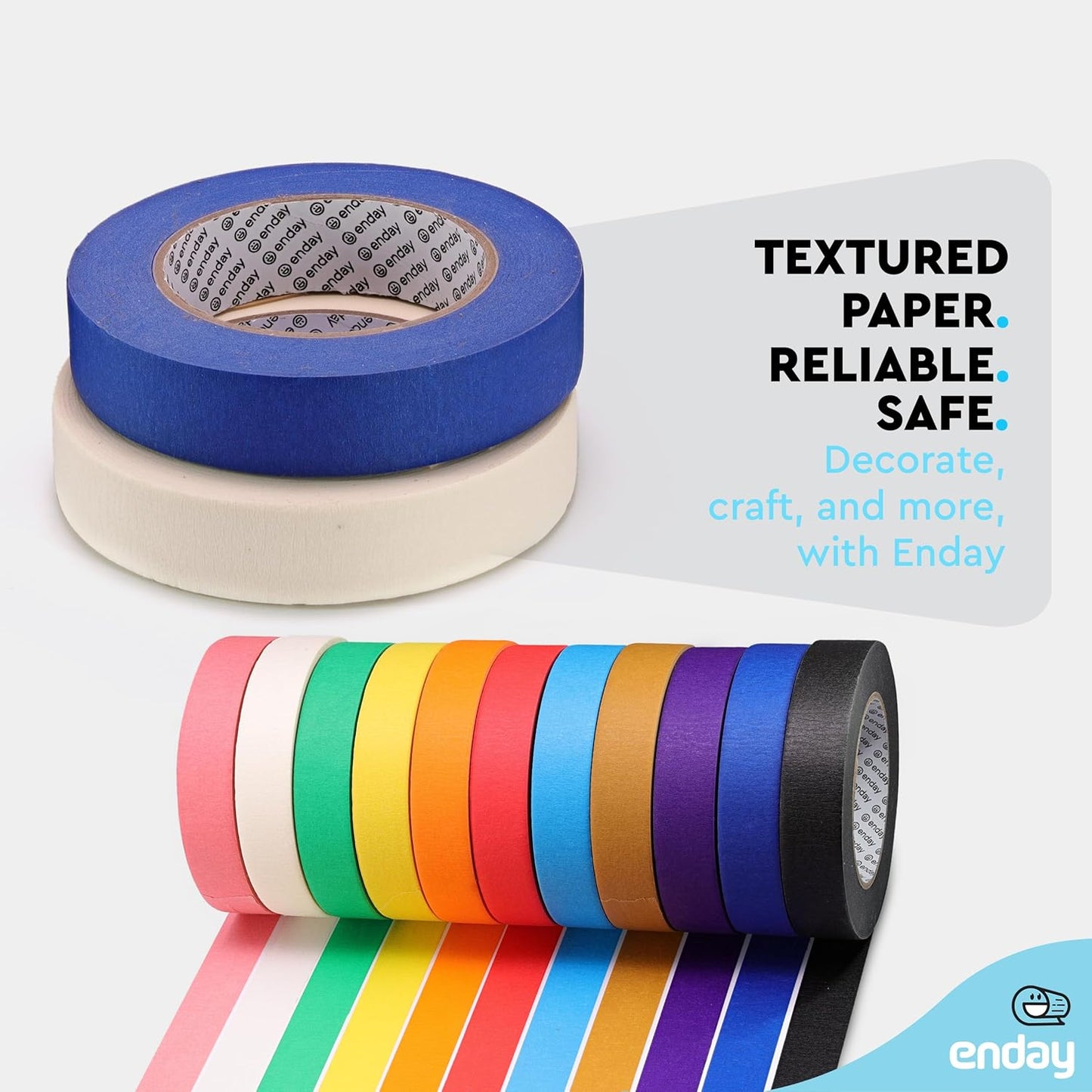 Enday Colored Masking Tape (11 Pack) 1980 ft x 1 in - 1 Inch Wide x 180 Feet (60 Yards) per roll - Colored Masking Tape 1 inch, Painters Tape, Great for Arts Crafts & Labeling