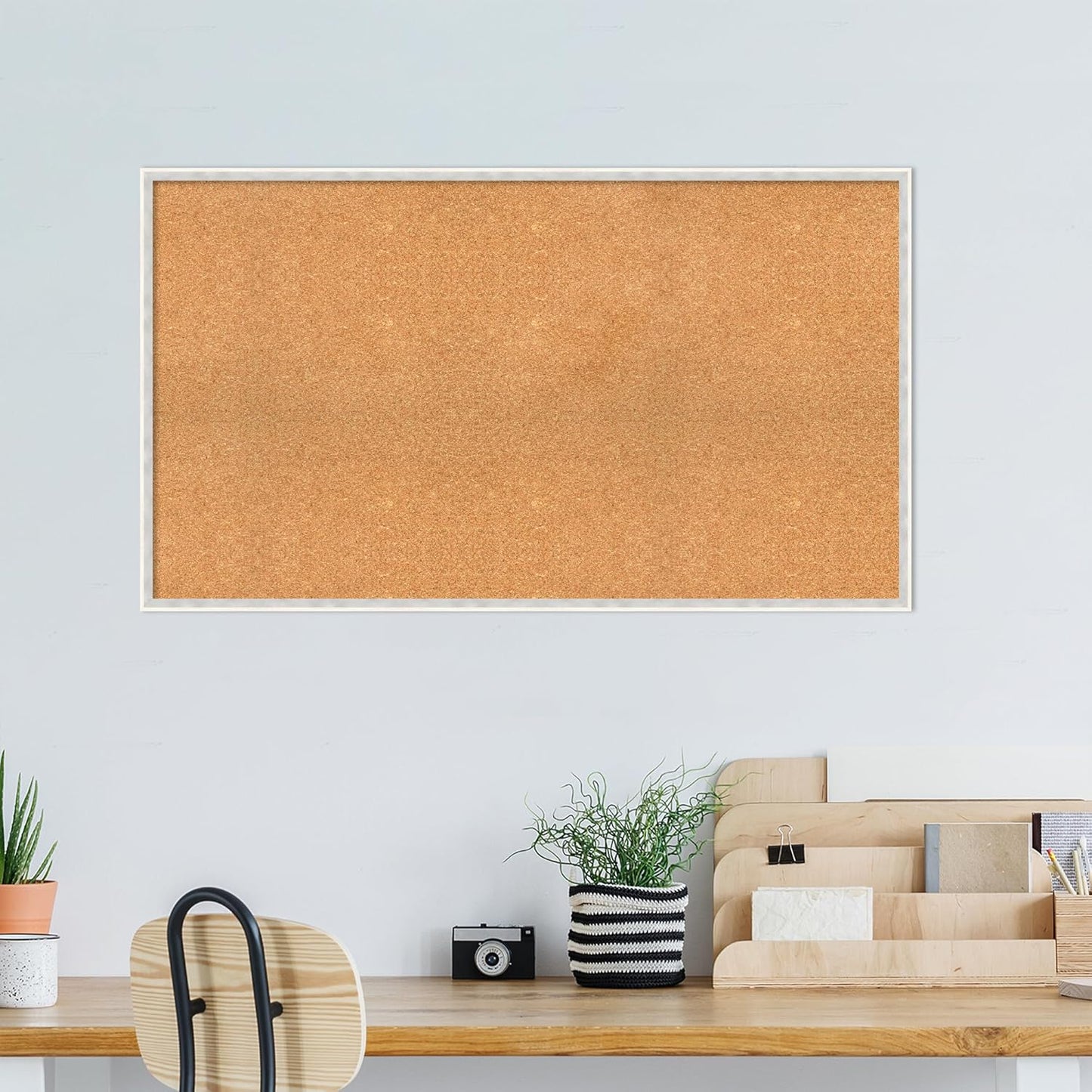 Amanti Art Natural Cork Board for Wall, 27x47 Vision Board with White Frame, Oversize Corkboard Office Decor for Home Organization, Modern Corkboard Pinboard to Display Items for Home Organization in