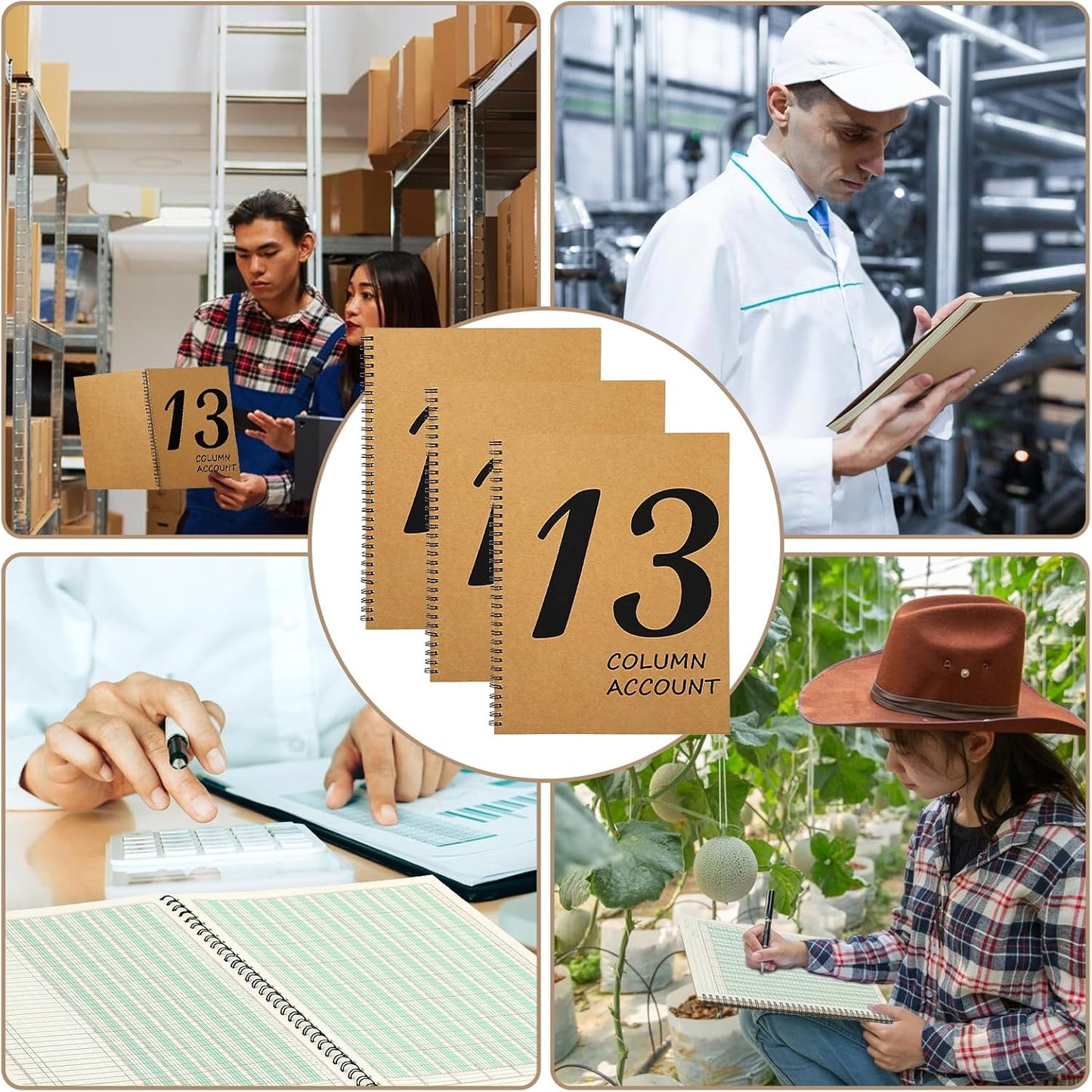 2 Pcs 13 Column Ledger Book 8.5 * 11inch Account Book Notebook Columnar Pad Columnar Pad 13 Columns Premium Analysis Pad Kraft Paper Cover 100 Pages for Personal Use Small Business(50 Sheet)