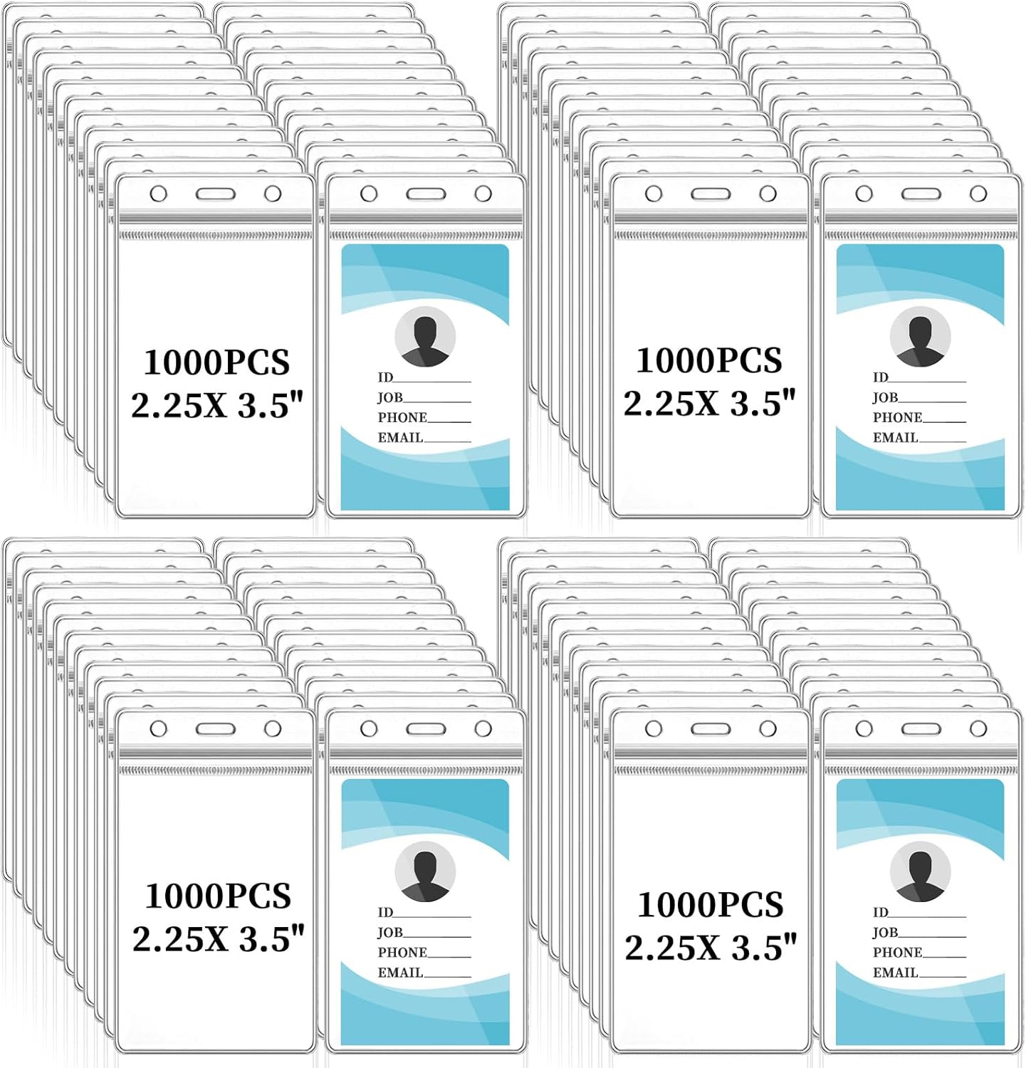Colarr 1000 Pieces ID Badge Holders Clear ID Holder Plastic Thick Name Card Case Waterproof Name Badge Case PVC Card Cover for Student Nurses Office School (5 x 3 Inches)