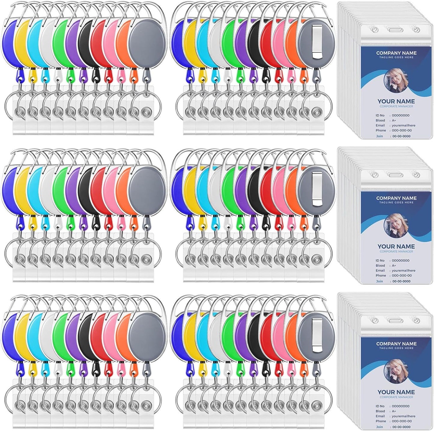 Laumoi Heavy Duty Retractable Badge Holder Reel with Belt Clip Keyring and Waterproof Vertical ID Card Holders for ID Name Card Keychain Badge(11 Colors)