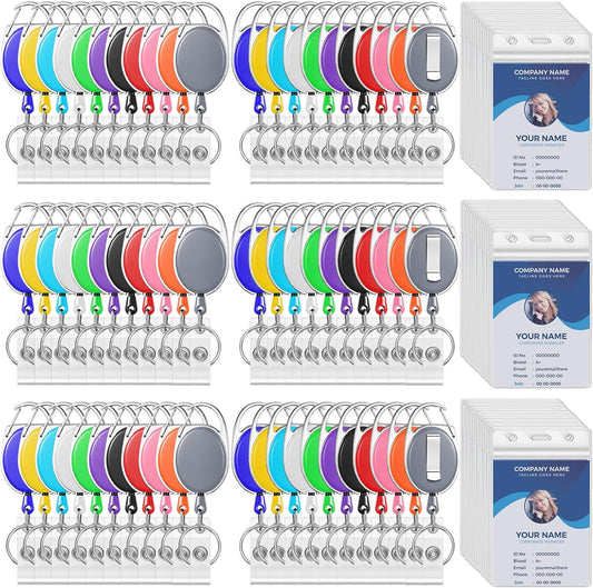 Laumoi Heavy Duty Retractable Badge Holder Reel with Belt Clip Keyring and Waterproof Vertical ID Card Holders for ID Name Card Keychain Badge(11 Colors)