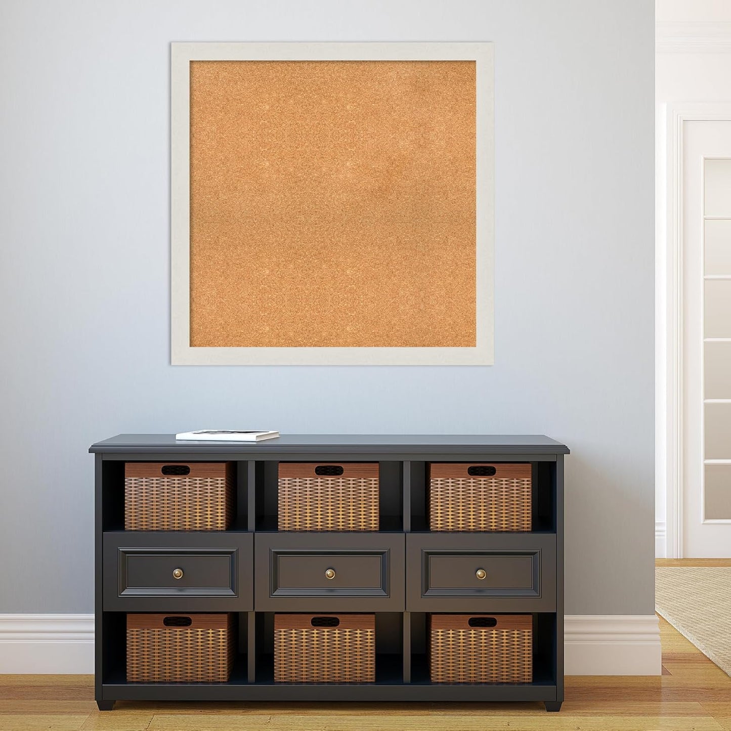 Amanti Art Natural Cork Board for Wall, 35x35 Vision Board with White Frame, Large Corkboard Office Decor for Home Organization, Country Rustic Corkboard Pinboard to Display Items for Home