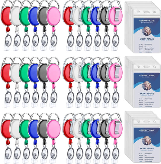Laumoi Heavy Duty Retractable Badge Holder Reel with Belt Clip Keyring and Waterproof Vertical ID Card Holders for ID Name Card Keychain Badge(6 Colors)