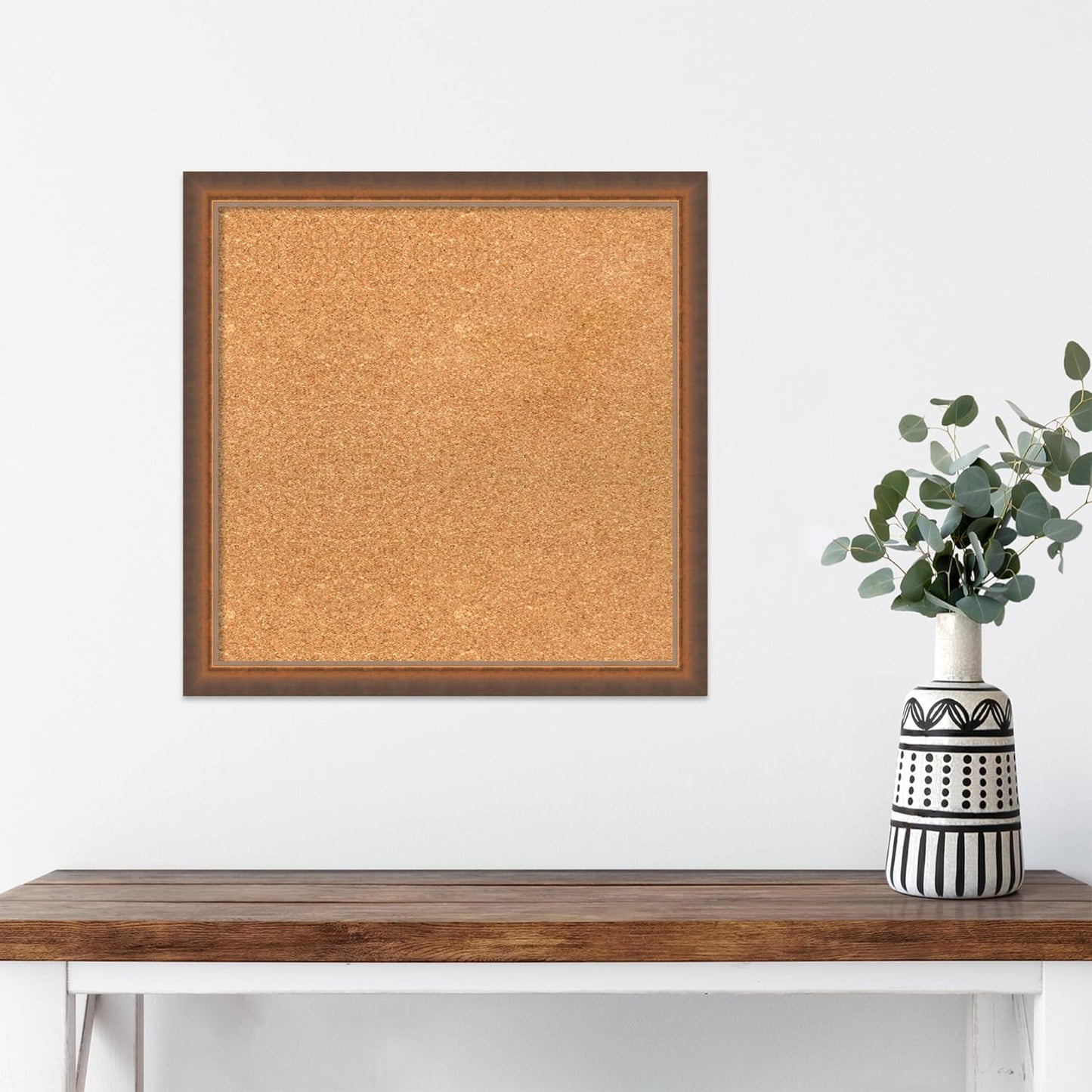 Amanti Art Natural Cork Board for Wall, 20x20 Vision Board with Bronze Frame, Small Corkboard Office Decor for Home Organization, Modern Corkboard Pinboard to Display Items for Home Organization in