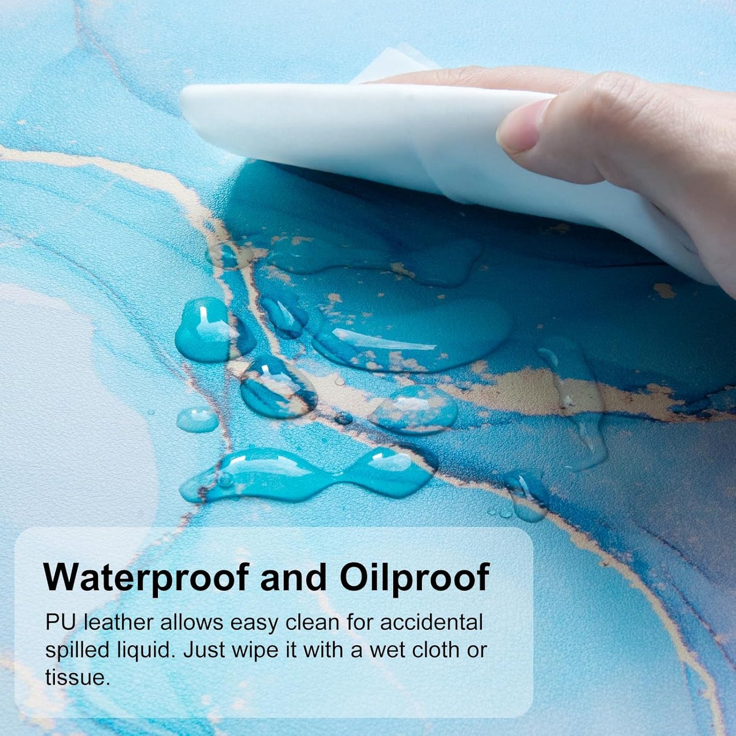 QiyI Large Mouse Pad, PU Leather Desk Mat for Desktop, Waterproof Gaming Pad, Marble Full Desk Accessories Keyboard Mousepad, Abstract Art Home Office Décor 31.5" x 11.8" - Blue Pink Fluid