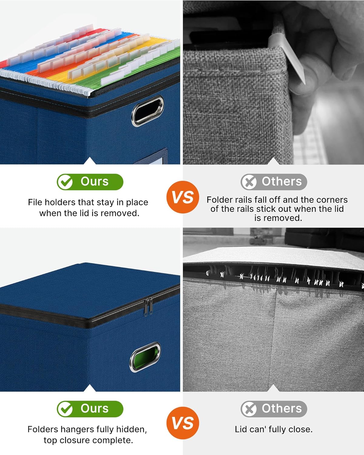 Oterri File Organizer Boxes with Lids, File Box with Mesh Pockets, Document Organizer Box for Letter Size Folders, Zippers Important Document Organizer (Dark Blue, Small-1 Pack Without Folders)