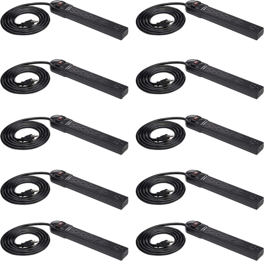 Amazon Basics Surge Protector Power Strip, 6-Outlet, 790 Joules, LED Indicator, 6ft Extension Cord, 10-Pack , Black