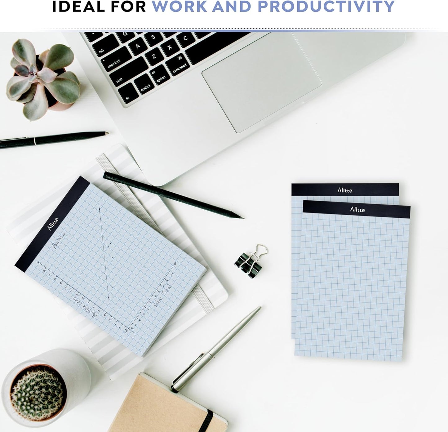 Graph Paper Pad, Pack of 3, White Letter Size - 2x2 Quad Grid Paper, Easy-Tear Perforations, 8.5 x 11 Cardboard Backing - Graph Notepads for School, Office -50 Sheets per Pad