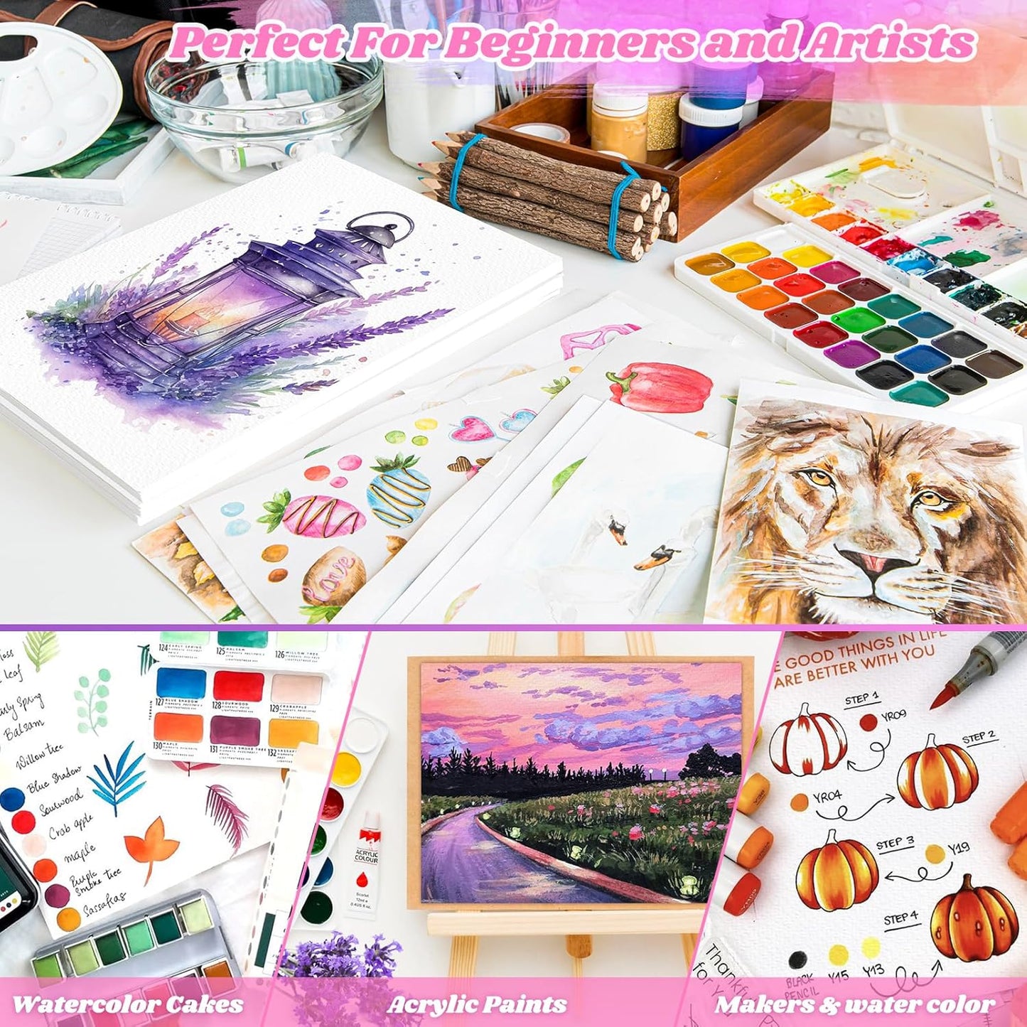 128 Sheets Watercolor Paper, 4"x6" Cold Press Water Color Paper for Kids Adults, 140lb/300gsm Artists Drawing Coloring Sketching Painting, Arts and Crafts Supplies, Valentine Gift Cards, White, Bulk