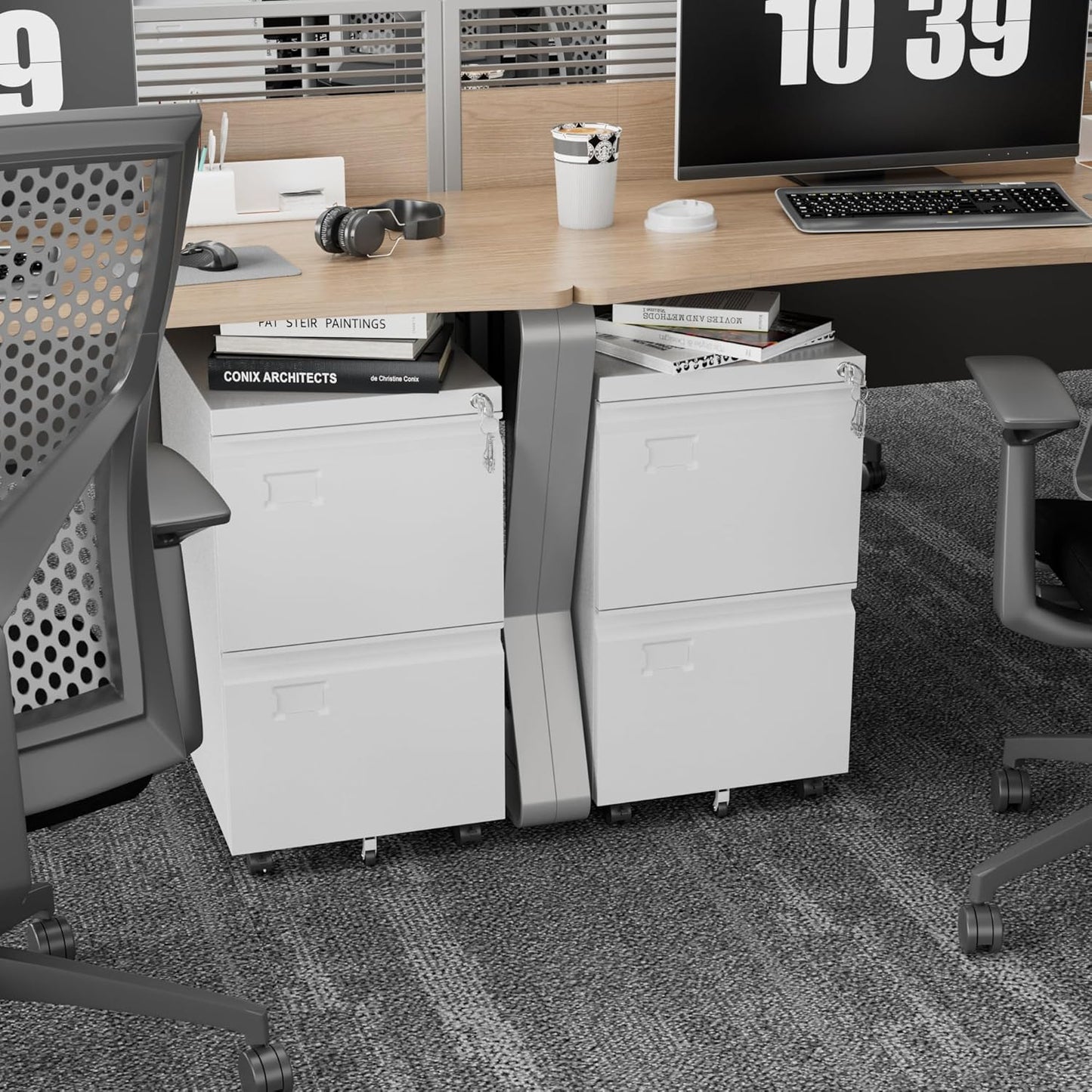 METAN 2 Drawer Vertical File Cabinet with Lock, Mobile Metal Filing Cabinet for Legal/Letter Size, Office Storage File Cabinet Under Desk with Card Holder,Assembly Required,White